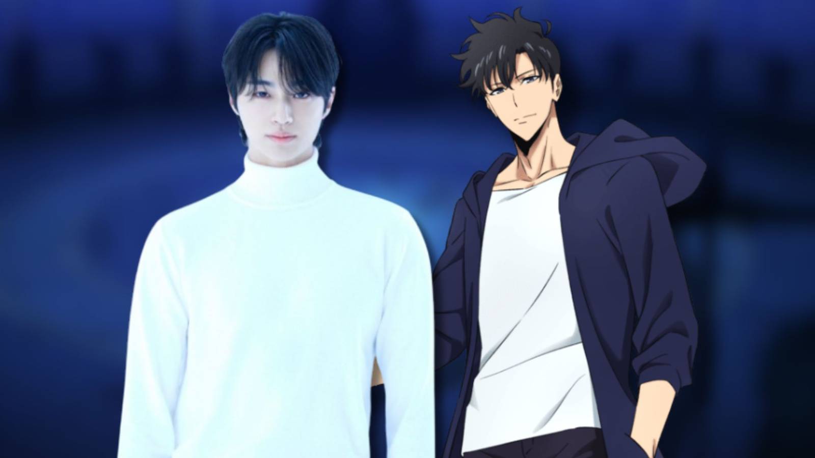 A collage of South Korean actor Byeon Woo-seok and Sung Jinwoo from Solo Leveling.