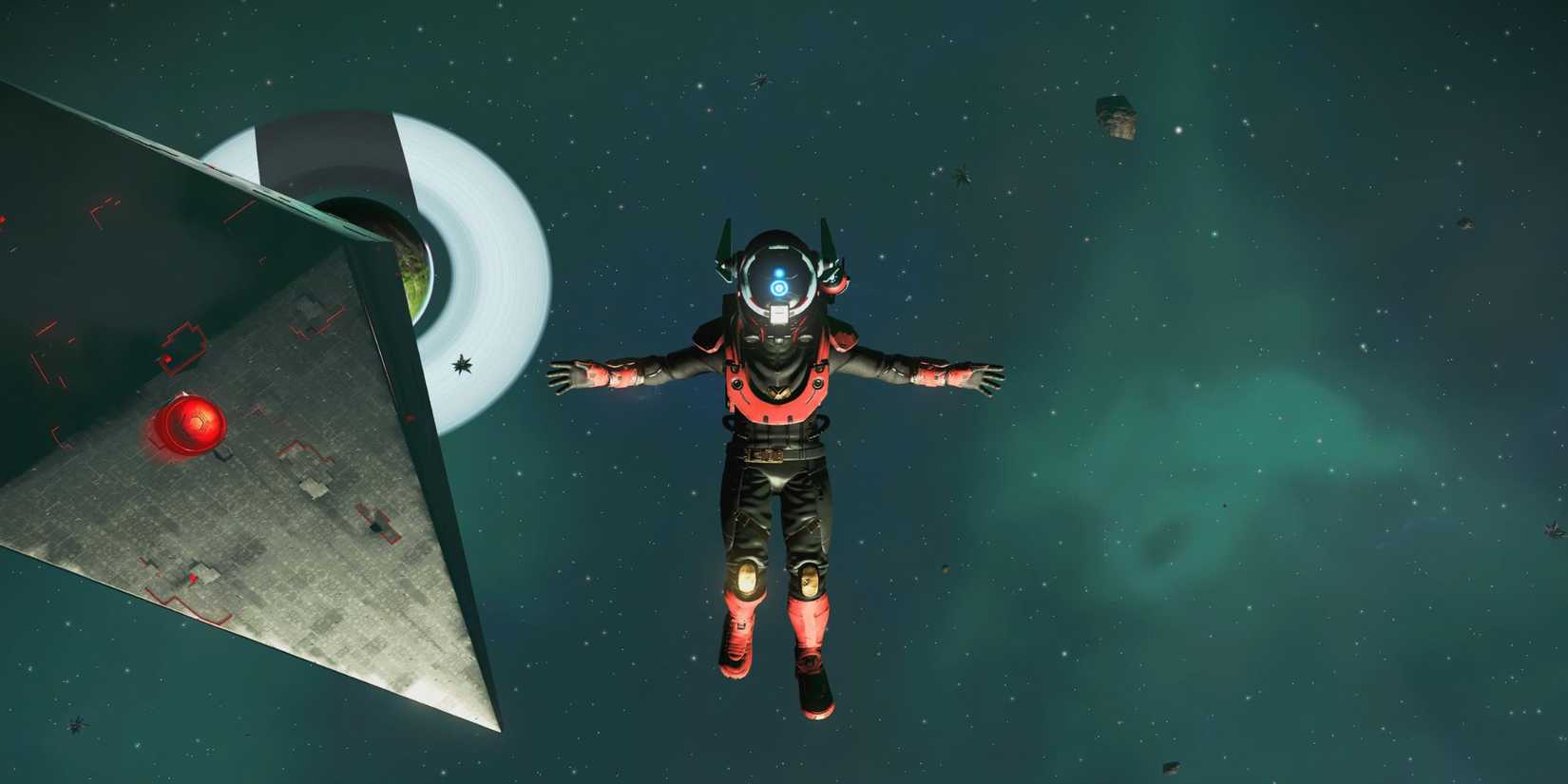 No Man's Sky player creates a base that looks like an oil rig.