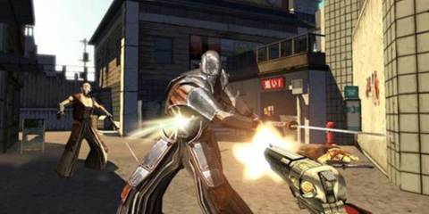 Official screenshot of the game's gunplay - Red Steel 2