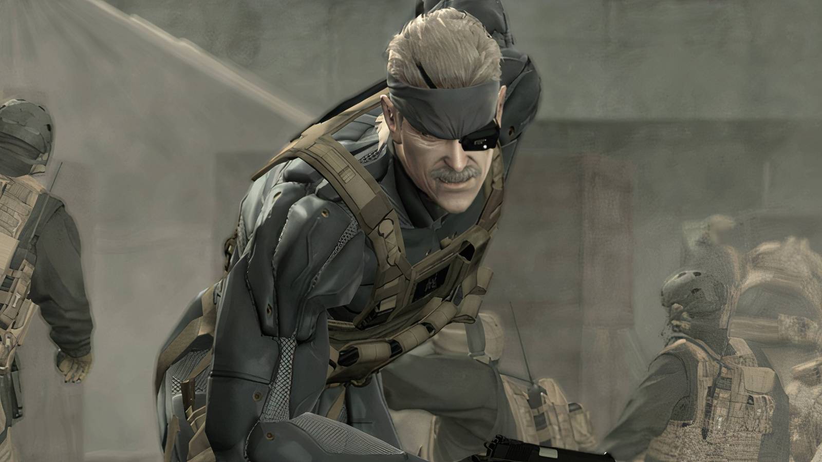 Old Snake leaning down in Metal Gear Solid 4 Guns Of The Patriots