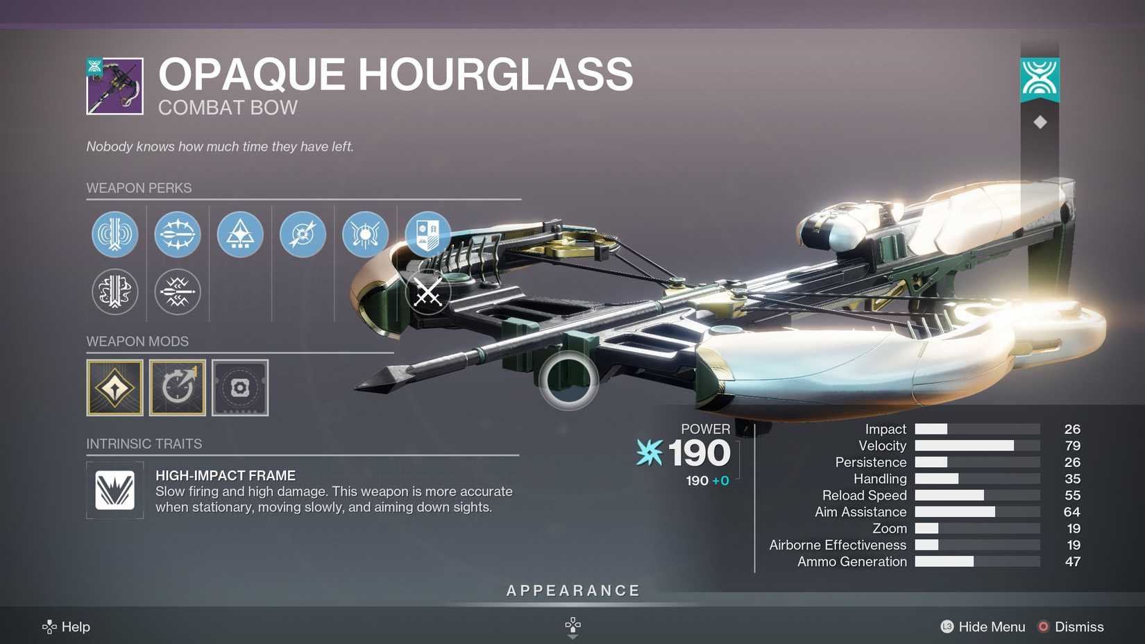 Opaque Hourglass PvE God Roll