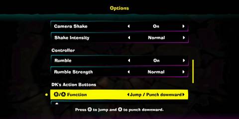 Options menu in Donkey Kong Bananza