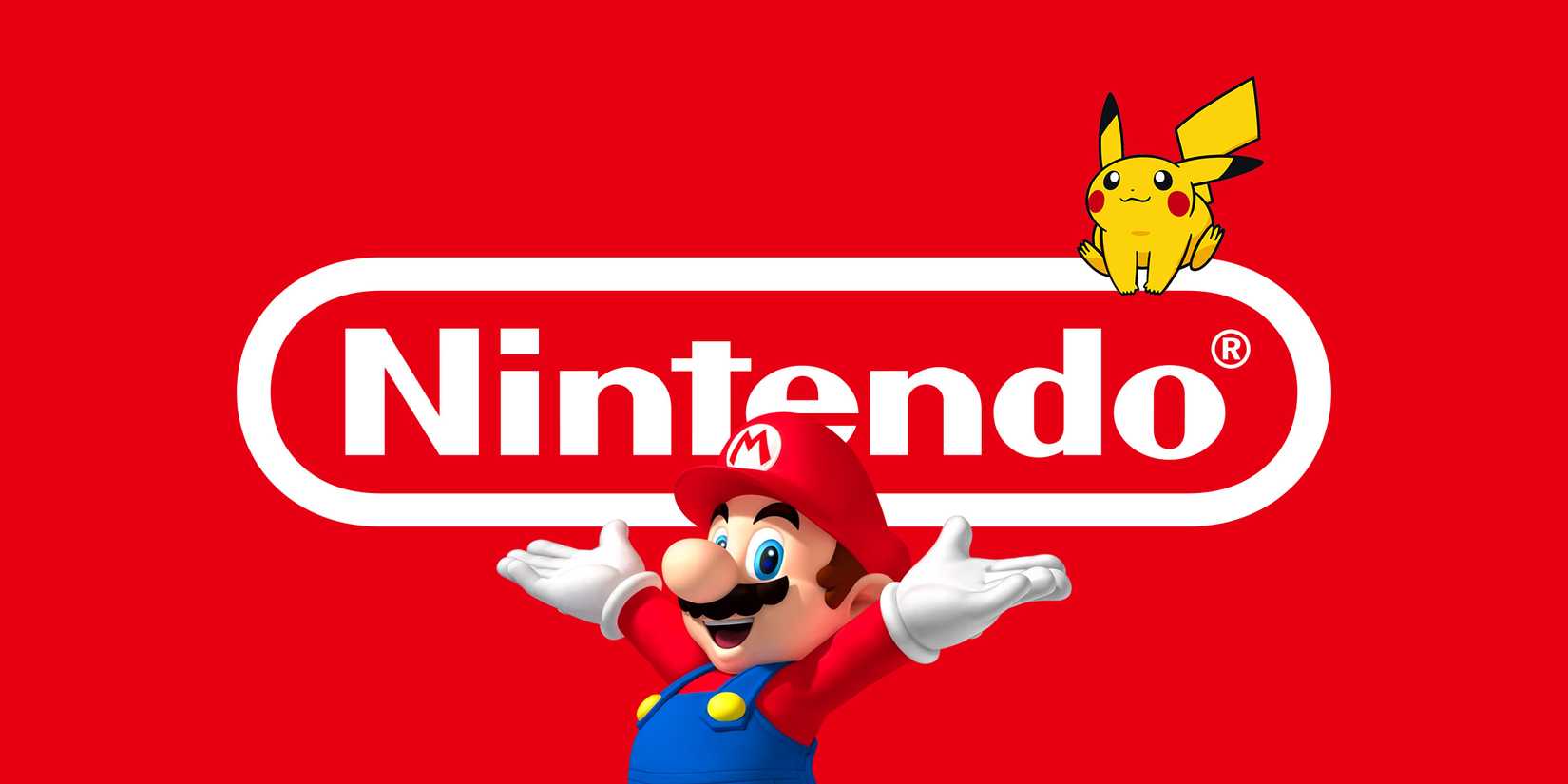 Pikachu and Mario with white Nintendo logo on red background