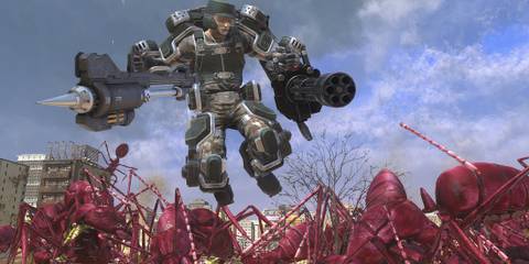 Piloting a mech suit in Earth Defense Force 6