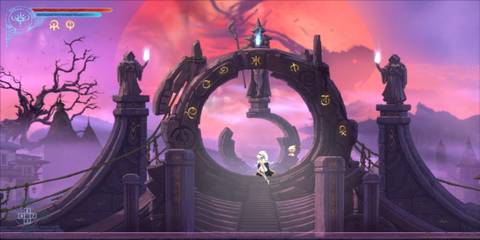 Player Character Navigating Platforms In A Mural Area In Afterimage