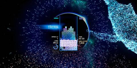 Playing a match in Tetris Effect