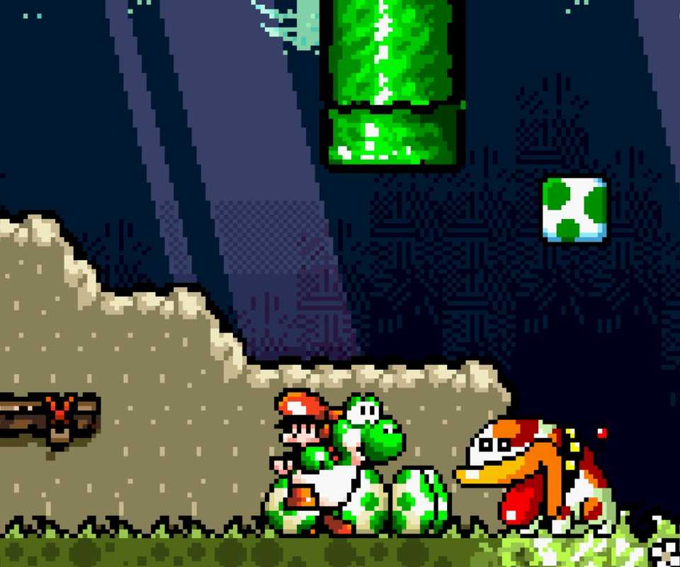 Playing through a level in Super Mario World 2 Yoshi's Island (SNES)