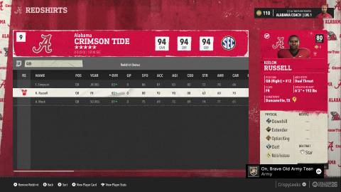 redshirt roster in college football 26 dynasty