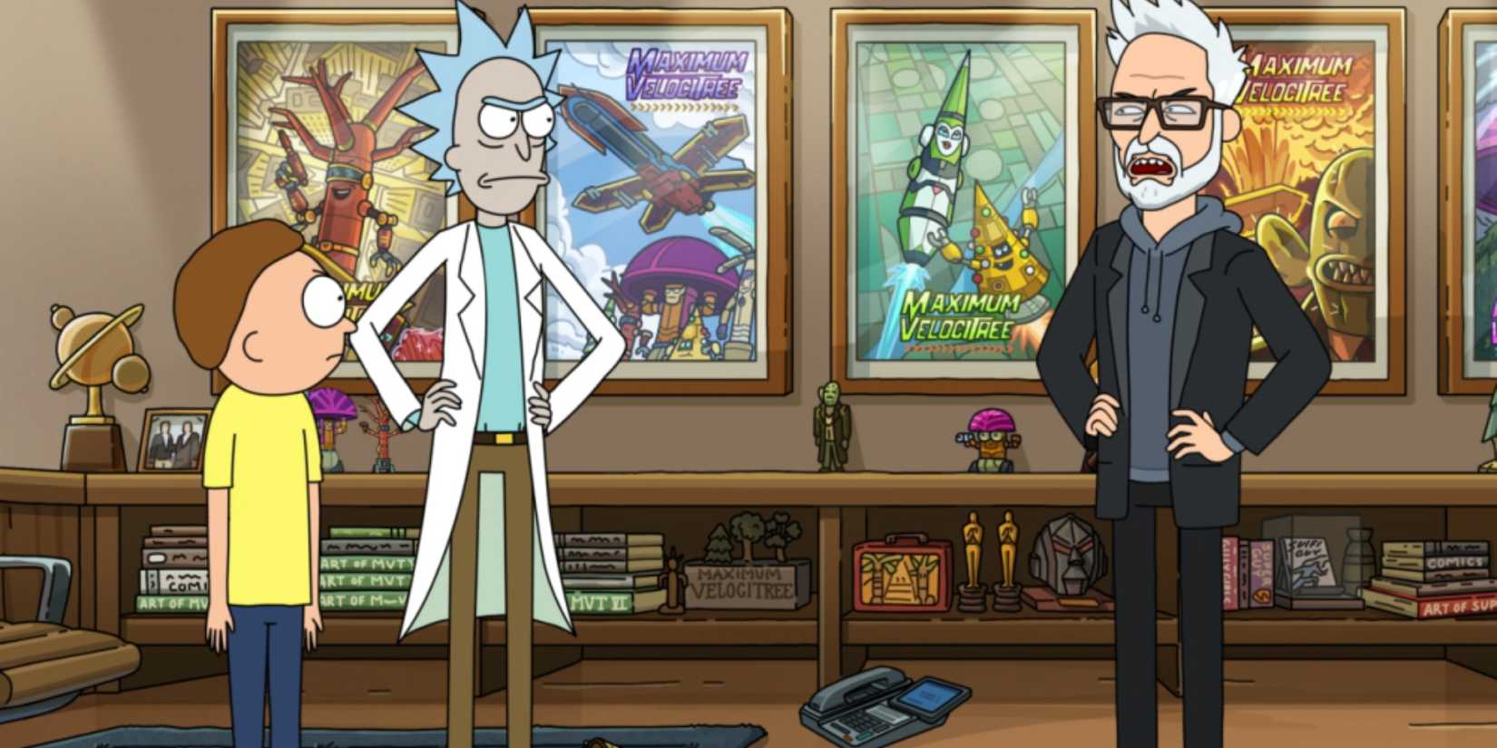 Rick, Morty, and Jaems Gunn on Rick and Morty