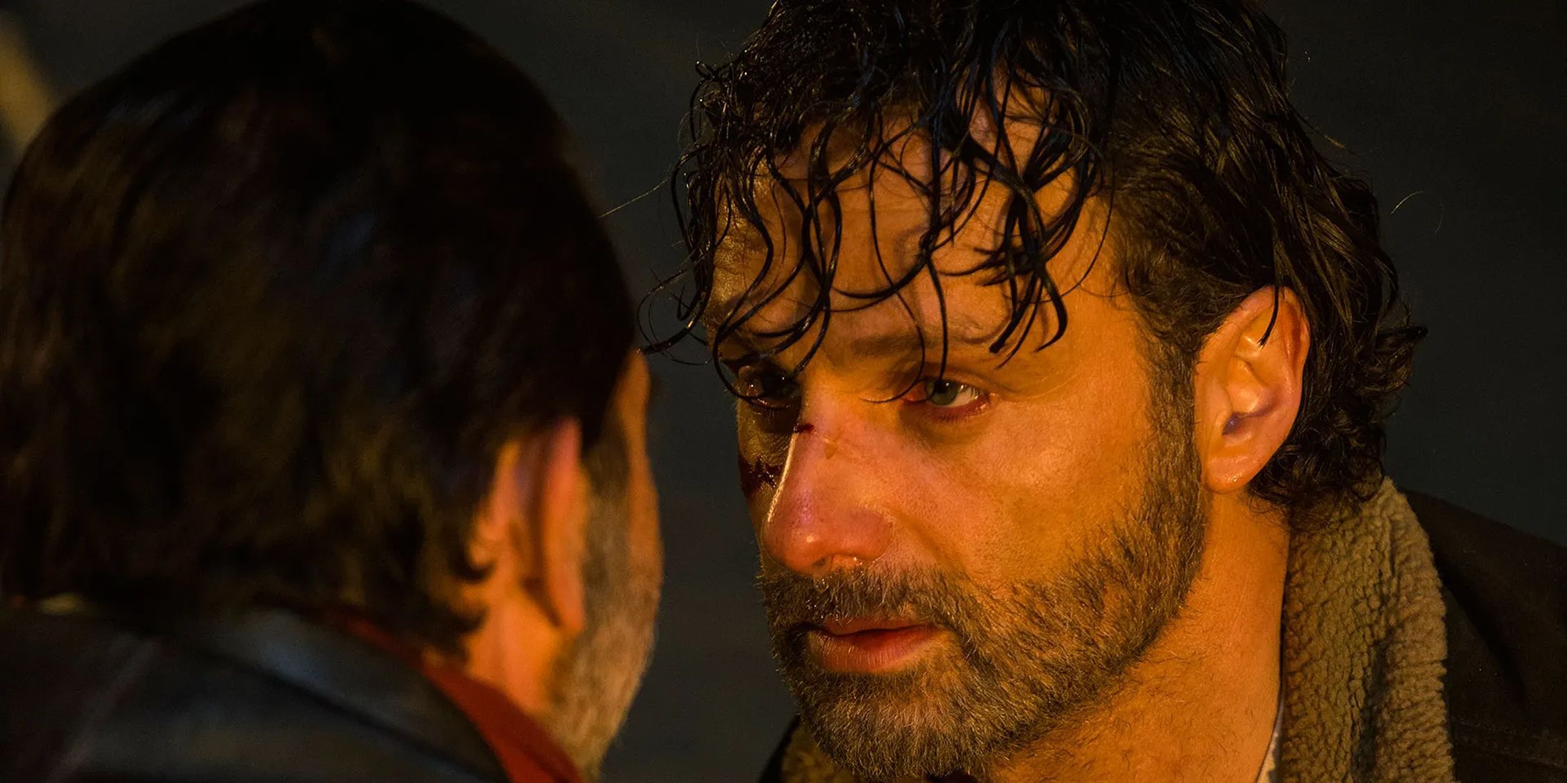 Rick and Negan from The Walking Dead in an iconic scene