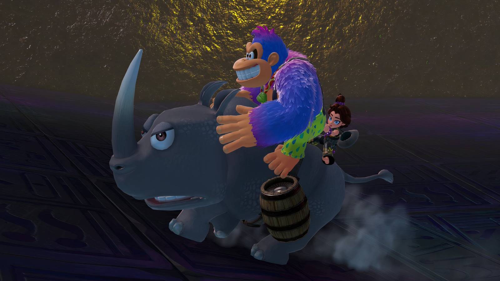 Riding Rambi in Donkey Kong Bananza