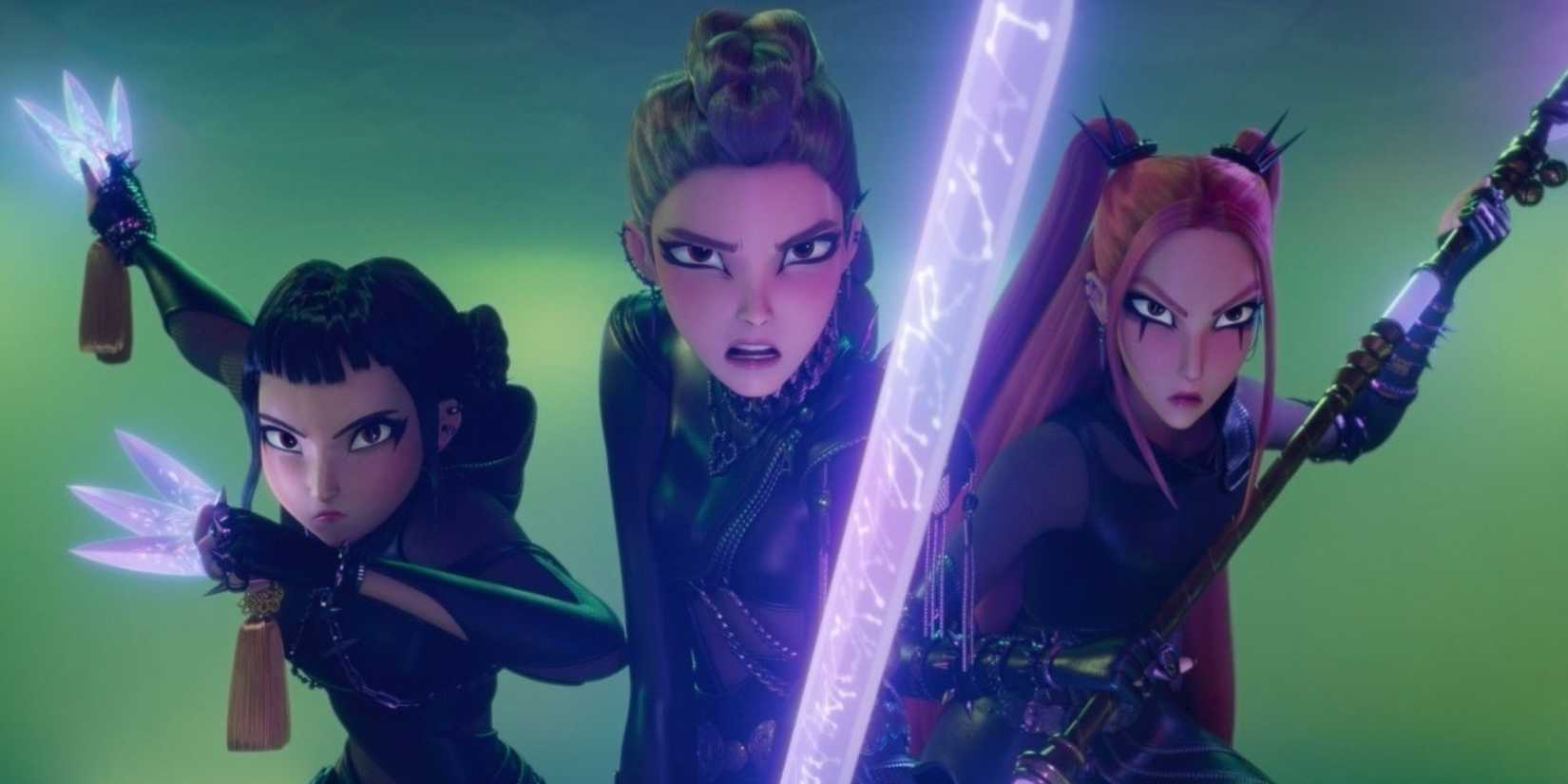 Rumi, Joy, Mira wielding weapons - KPop Demon Hunters