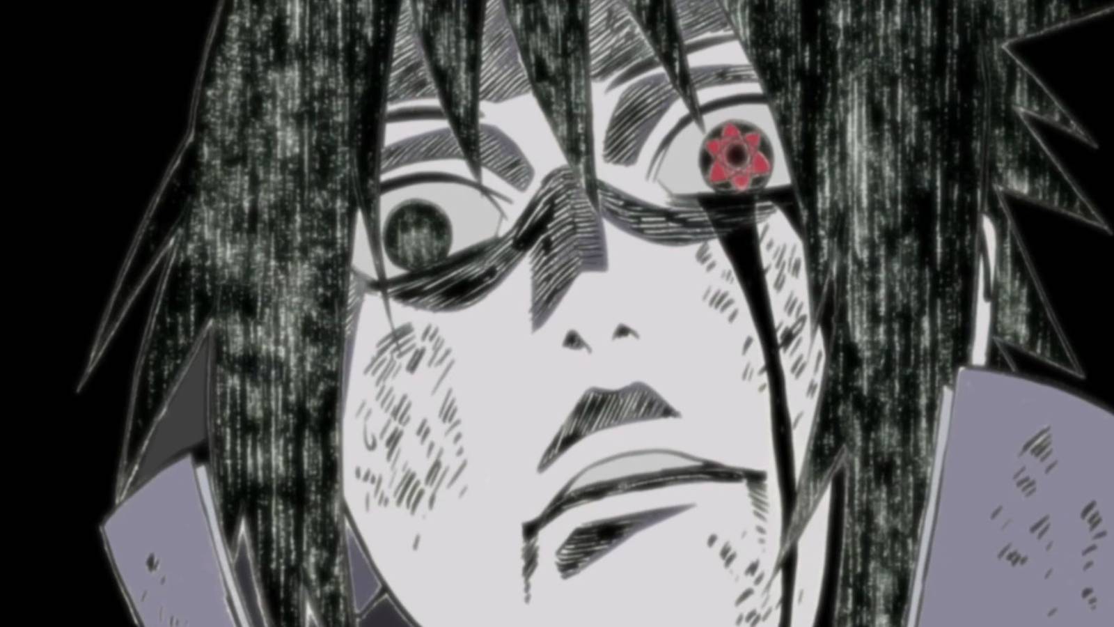 picture: sasuke uchiha succumbing into darkness.