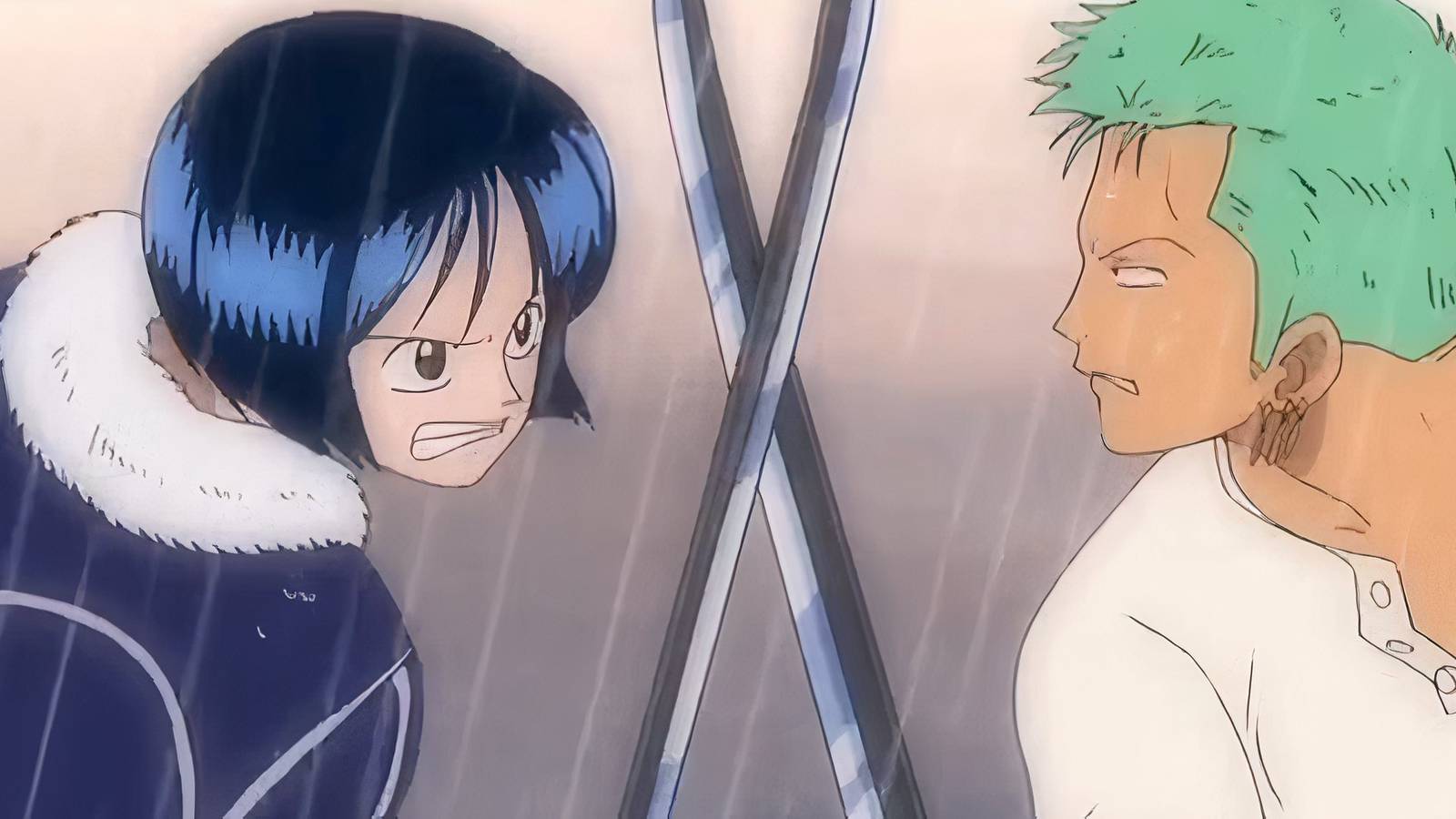 Zoro and Tashigi clashing blades