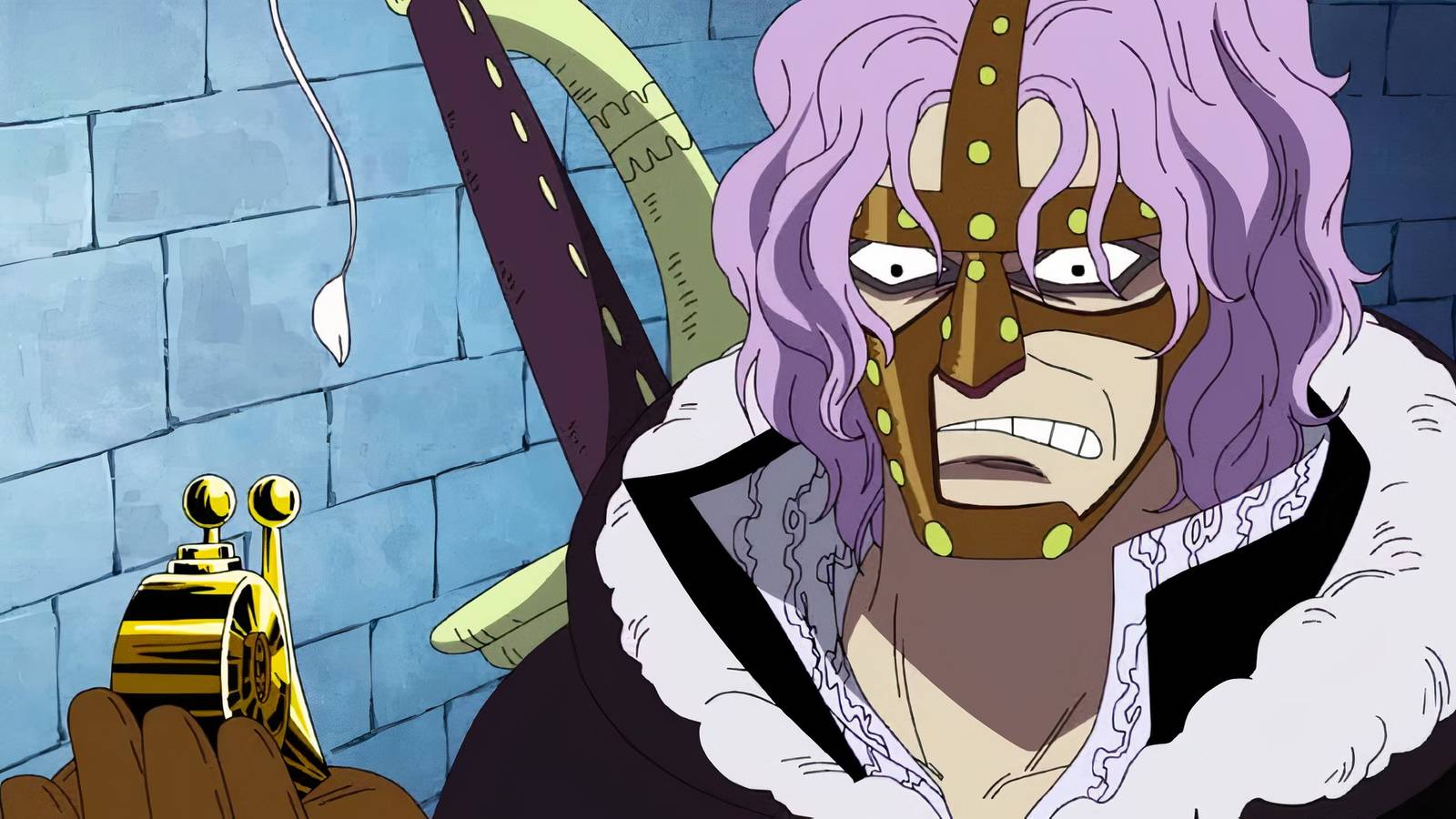 Spandam talking to a Den Den Mushi