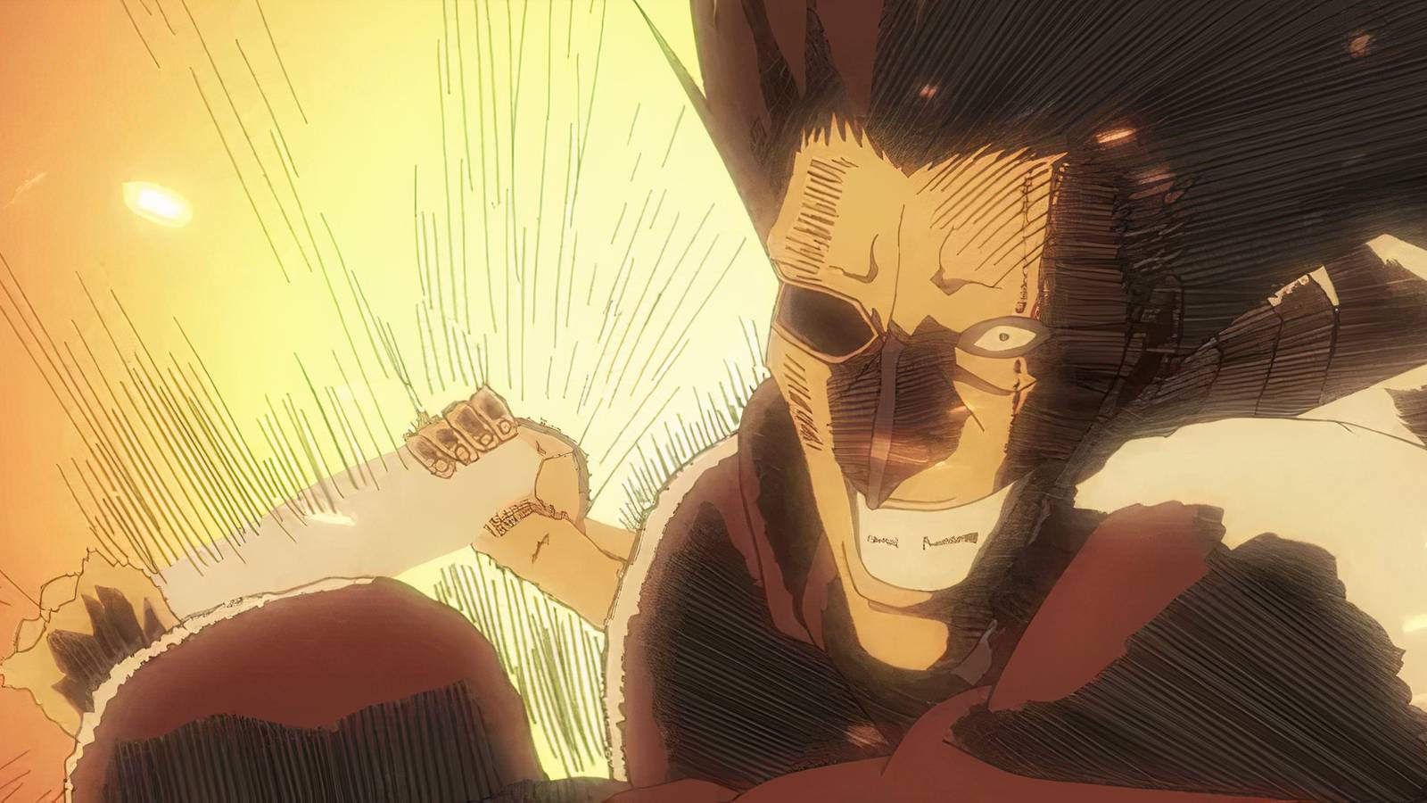 Kenpachi slashing a meteor