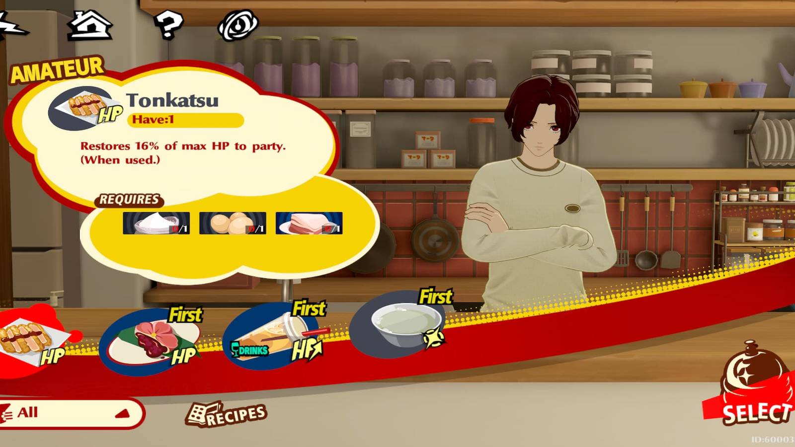 The Player in the Cooking Menu 
