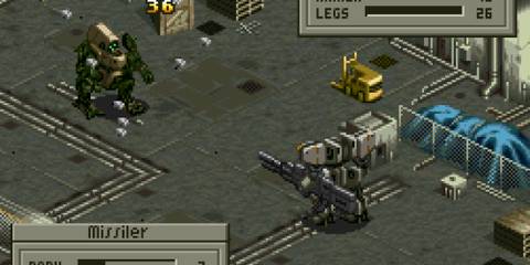 Shooting a mech in Front Mission (SNES)