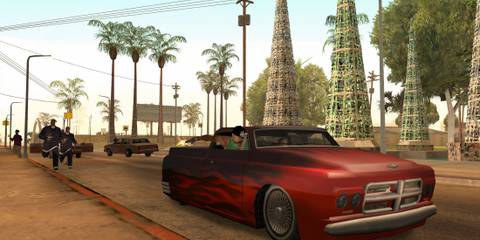 Shooting enemies from a car in Grand Theft Auto San Andreas (PS2)