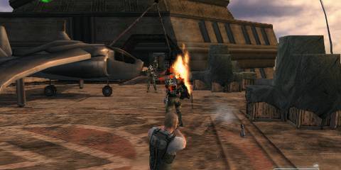 Shooting enemies in Psi-Ops The Mindgate Conspiracy