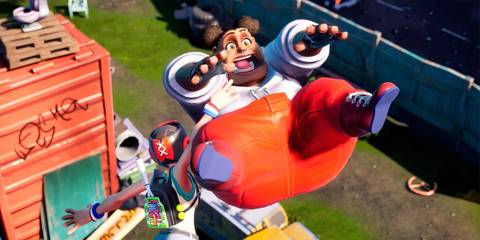 Slamming down an enemy in Rumbleverse