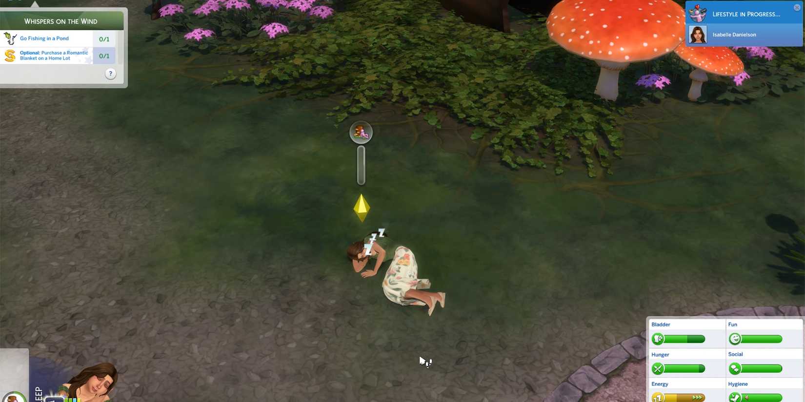 sleep on the ground until well rested in the sims 4