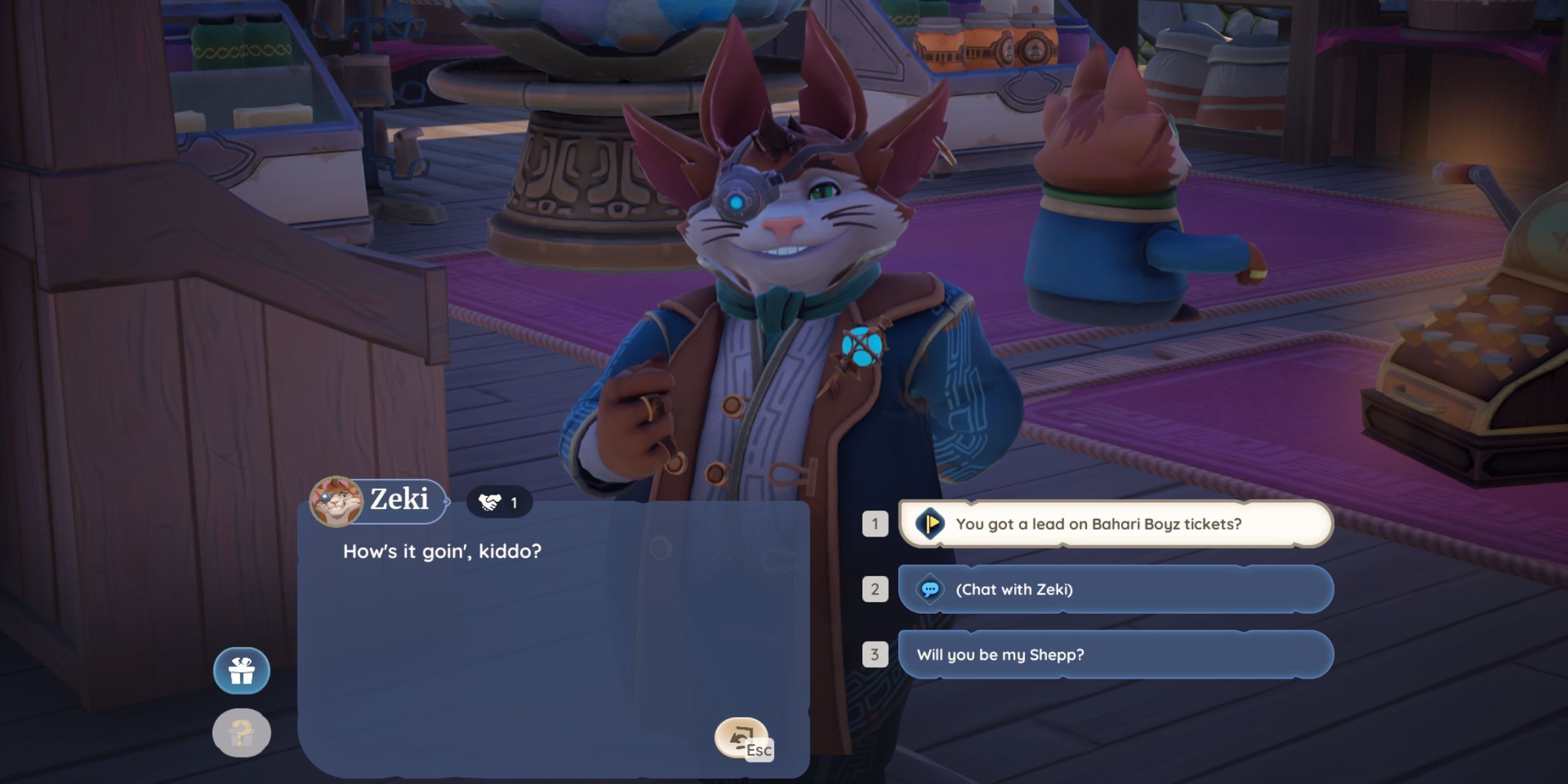 Speaking to Zeki in For the Boyz quest in Palia