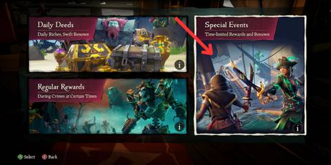 Special Events menu option in Sea of Thieves picturing the Legends Unleashed event