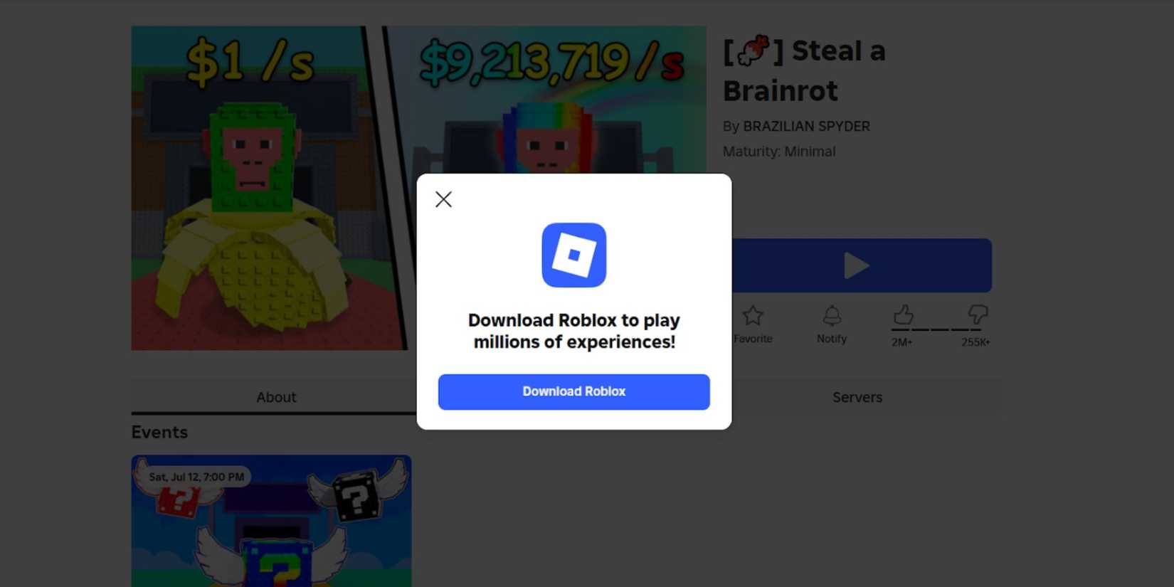 Steal a Brainrot game page