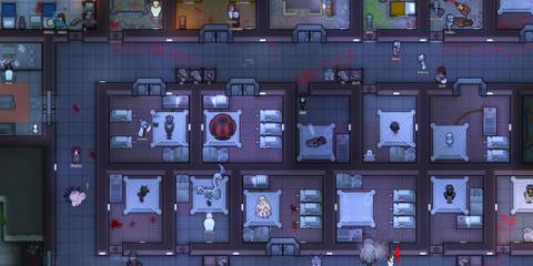 Strange experiments and prisoners fill the medical wing as blood stains the sterile corridors in RimWorld Anomaly