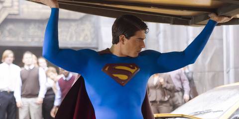 Brandon Routh's Superman lifting the Daily Planet globe in Superman Returns