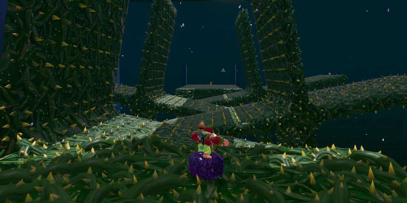 Surfing on thorns in Surfing In Shadow in Donkey Kong Bananza