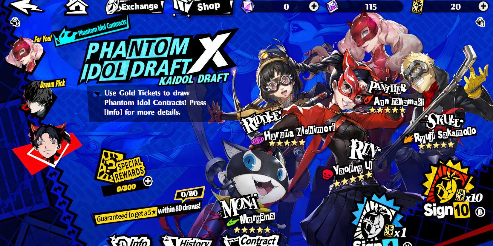 The character draft page in Persona 5 The Phantom X