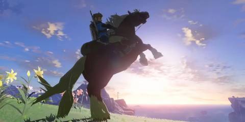 The Legend of Zelda Tears of the Kingdom TOTK Link rearing on a horse