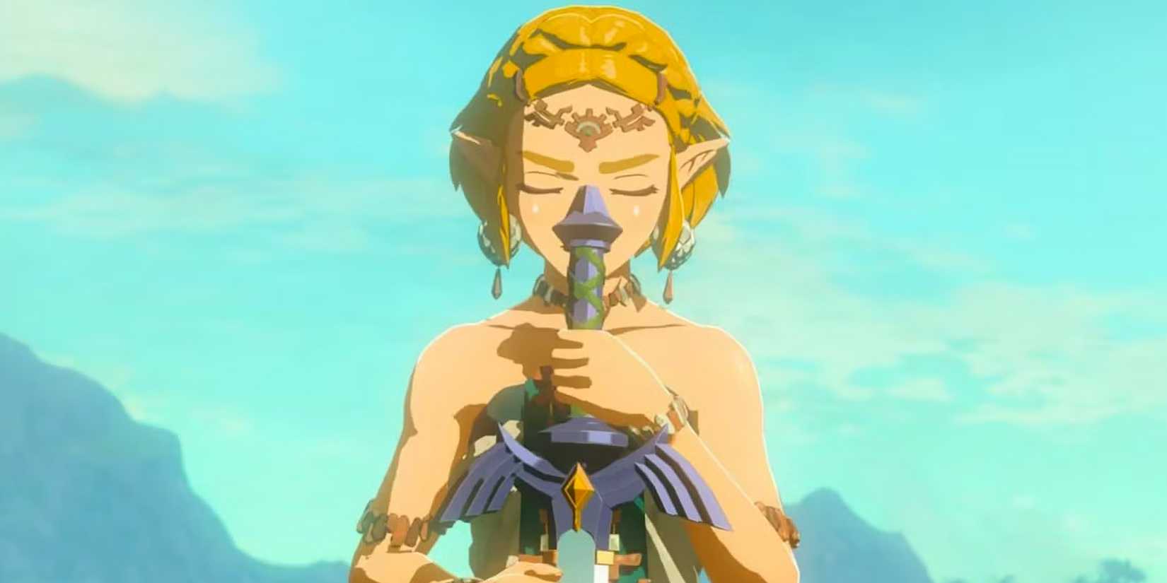 The Legend of Zelda Tears of the Kingdom TOTK Zelda holding the Master Sword