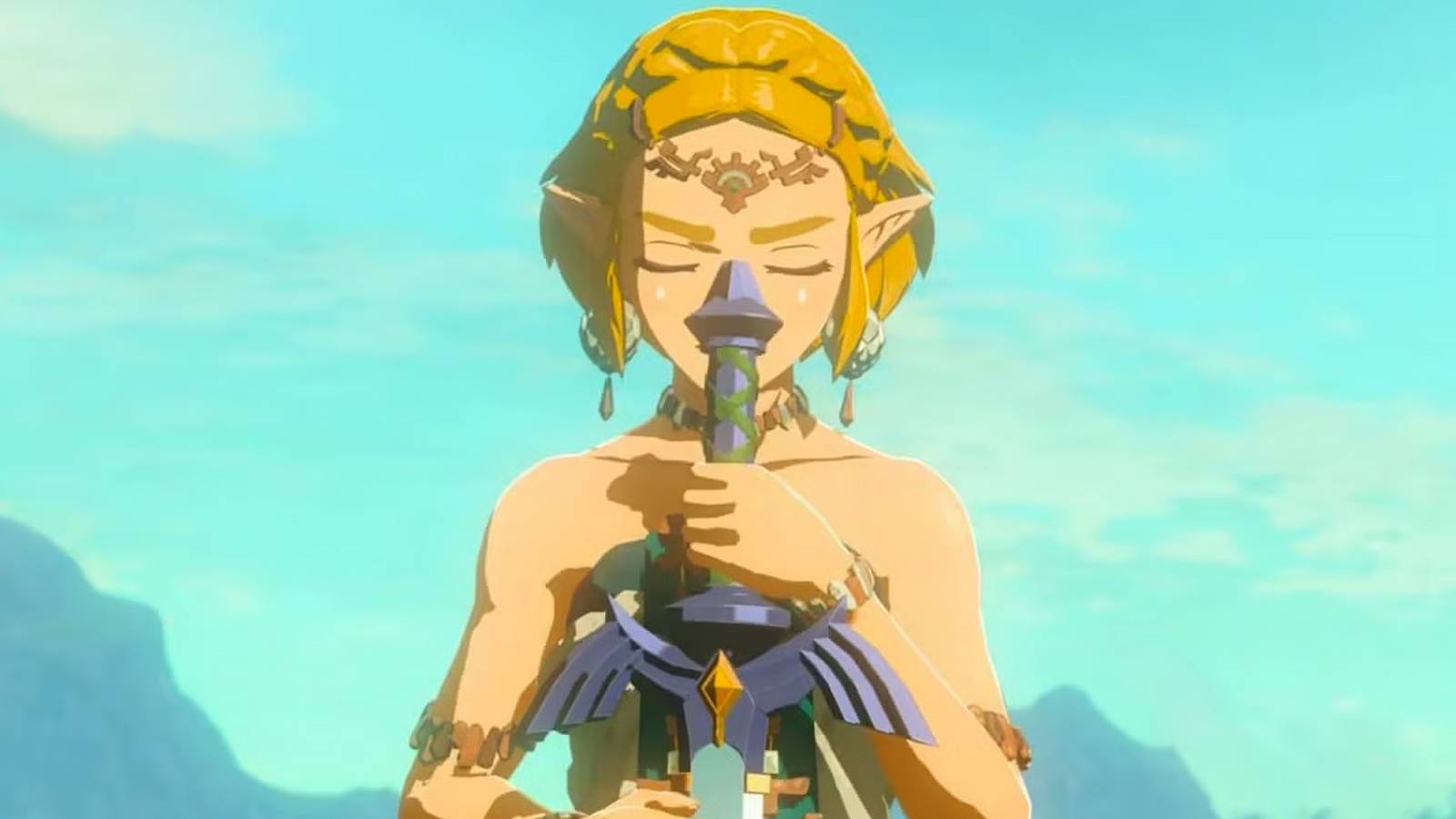 The Legend of Zelda Tears of the Kingdom TOTK Zelda holding the Master Sword