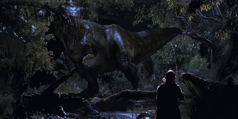 Roland encountering the Buck T-Rex in The Lost World: Jurassic Park