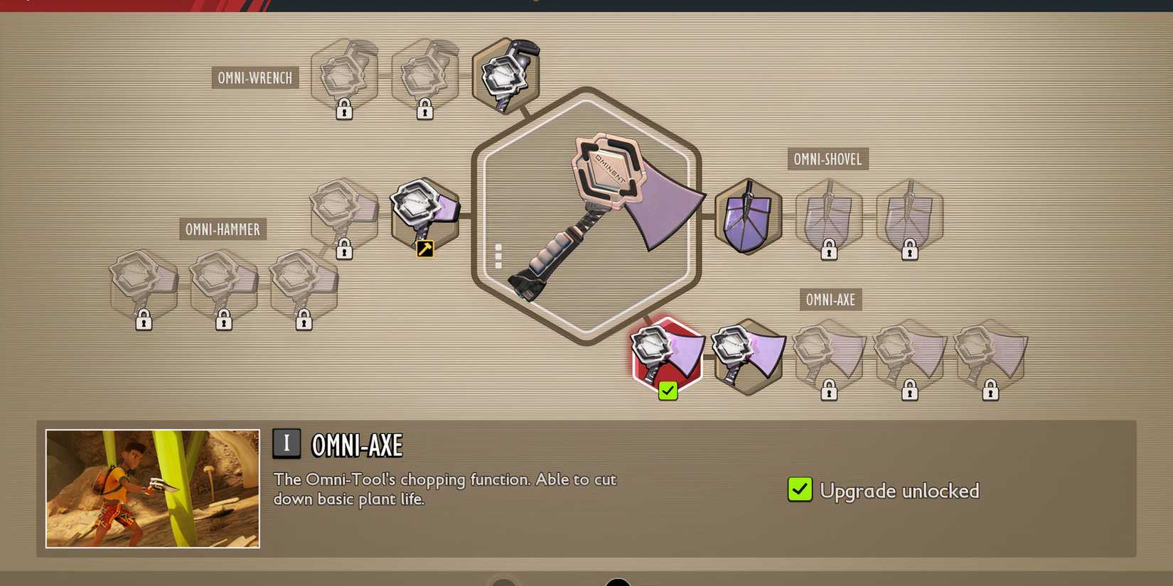 The Omni-Tool menu in Grounded 2