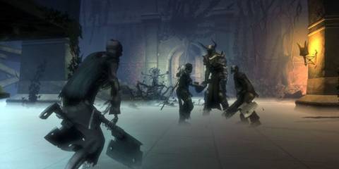 The player character confronts a group of powerful enemies - Fable 2