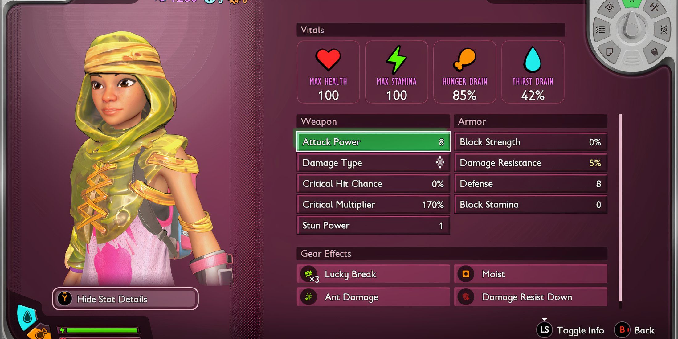 Status menu in the ground 2