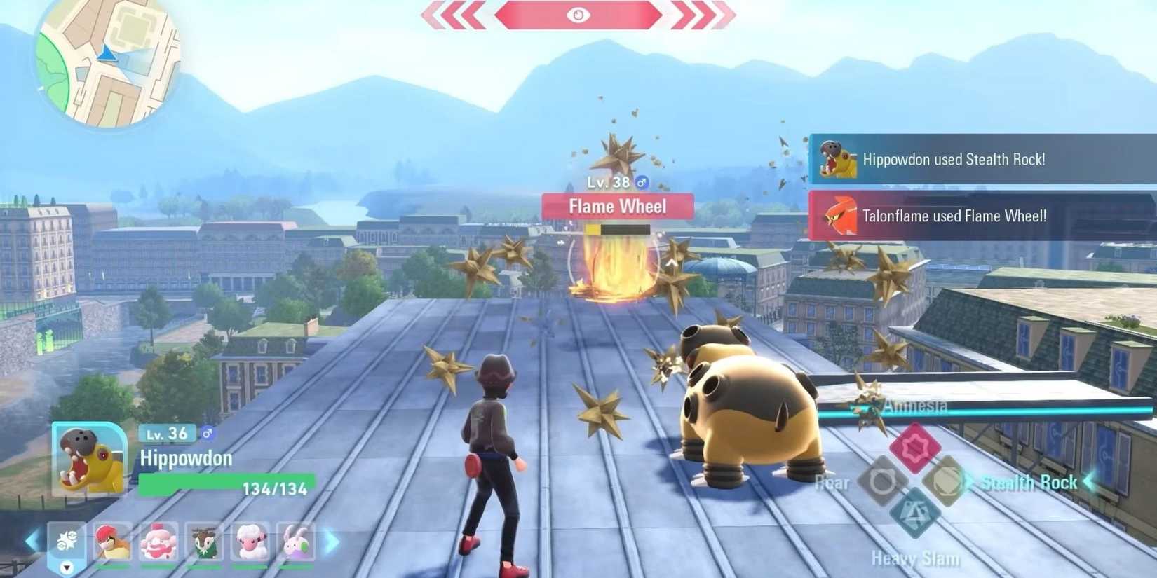 The trainer fighting Pokemon on a rooftop - Pokemon Legends Z-A