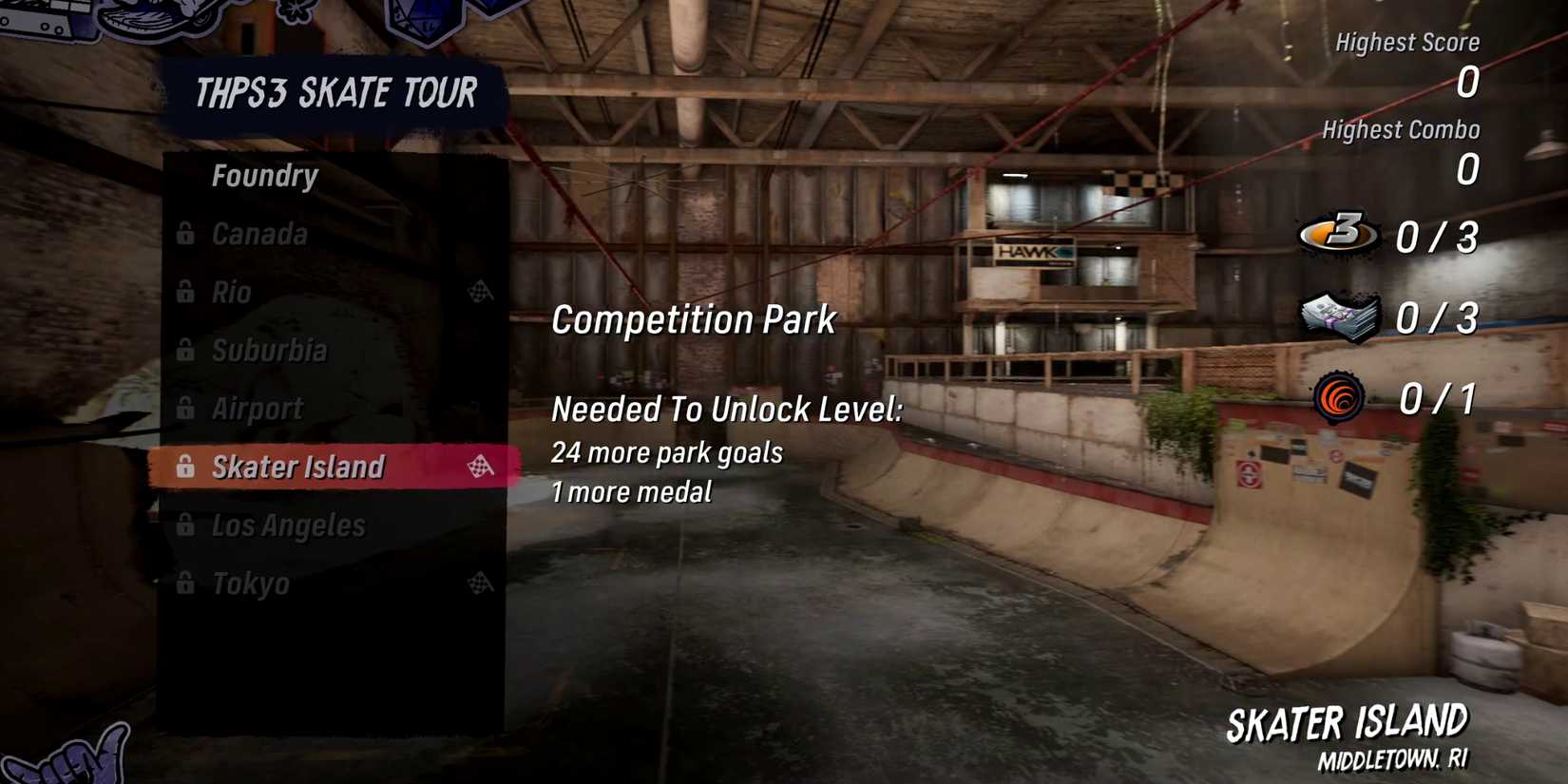 THPS 3 4 All Levels Unlock Skater Island