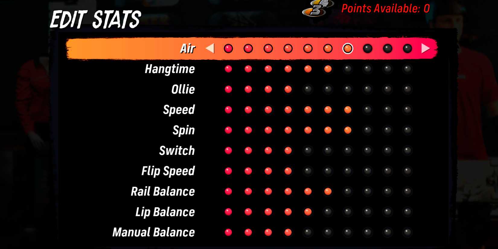Tony Hawks Pro Skater 3 4 Edit Stats Screen