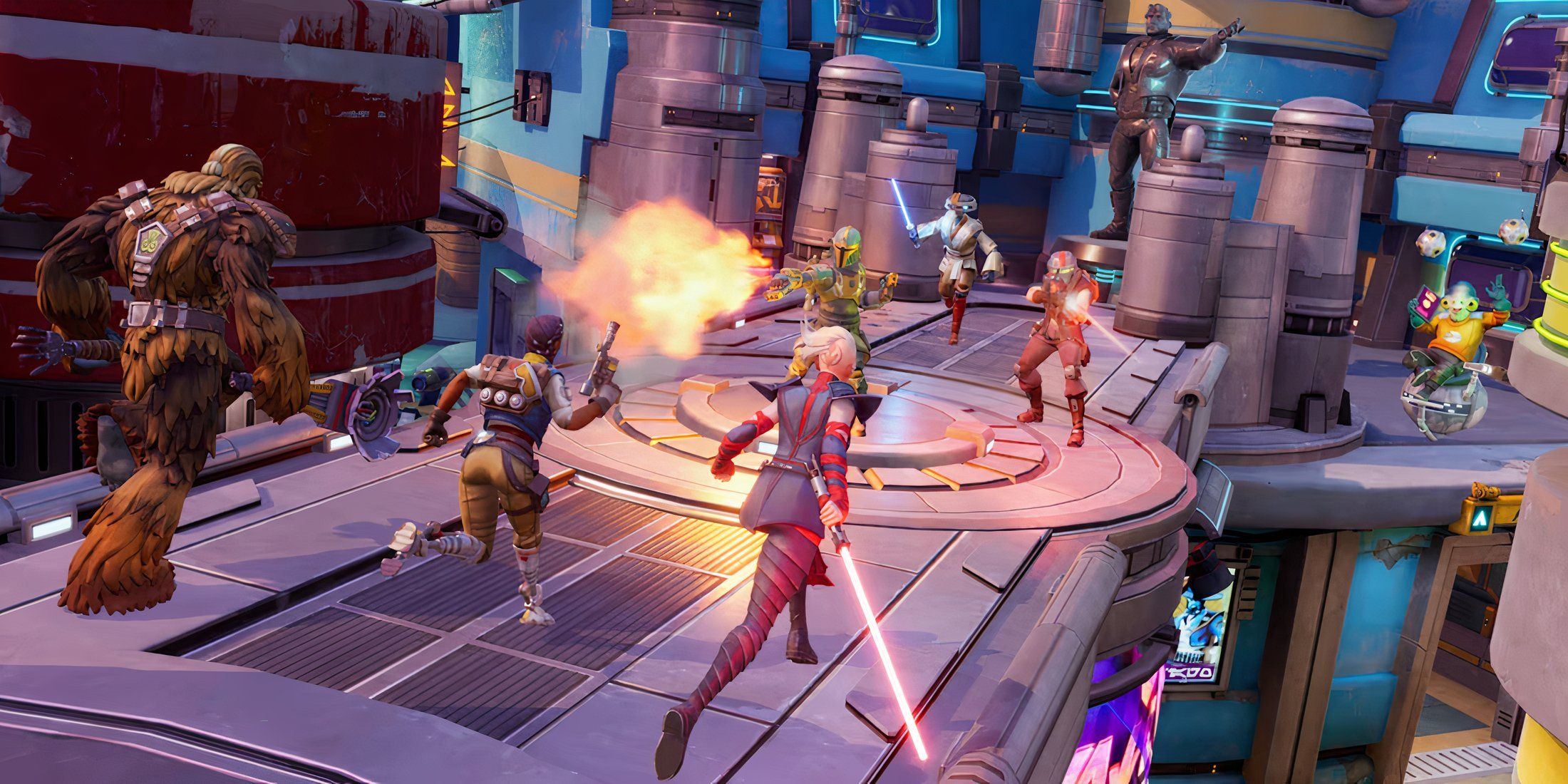 Two teams facing off in Star Wars Hunters