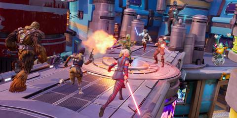 Two teams facing off in Star Wars Hunters