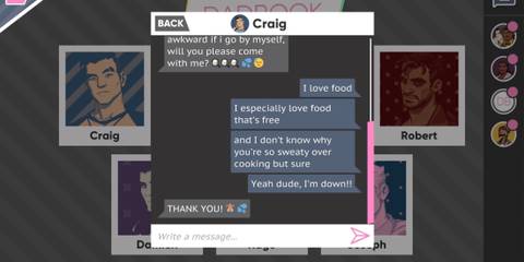 A player texting Craig in Dream Daddy: A Dad Dating Simulator