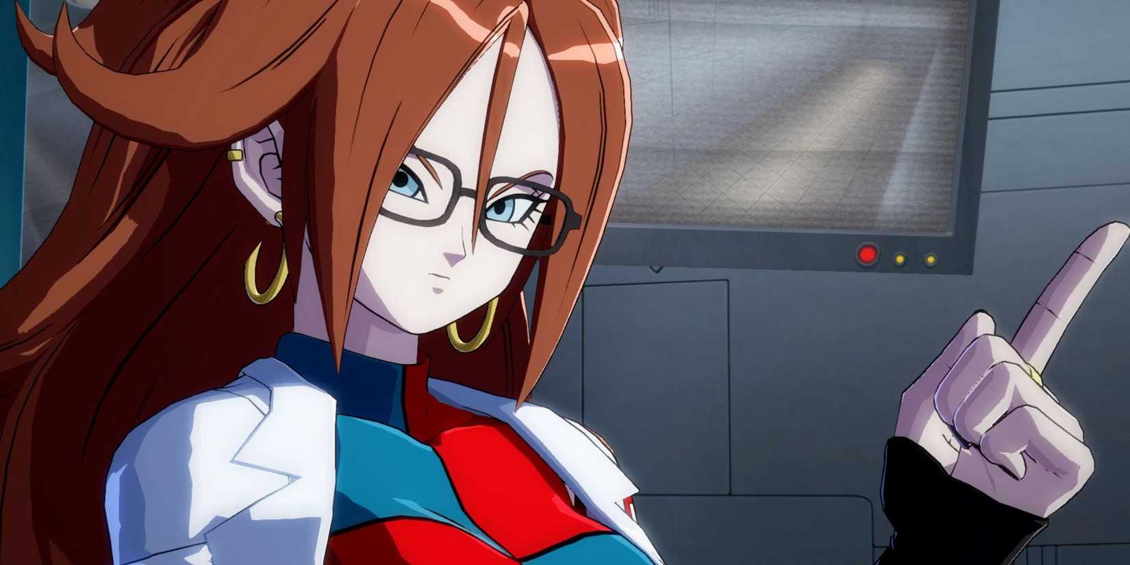 A woman pointing in Dragon Ball FighterZ