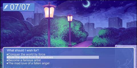 Choosing a dialogue option in Hatoful Boyfriend