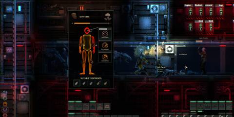 A player checking their injuries in Barotrauma