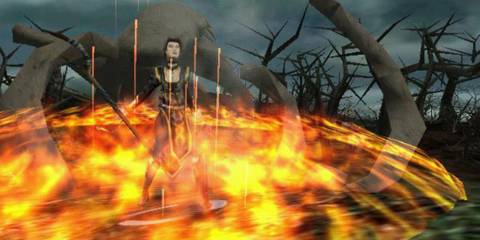 The player surrounded by fire in Summoner